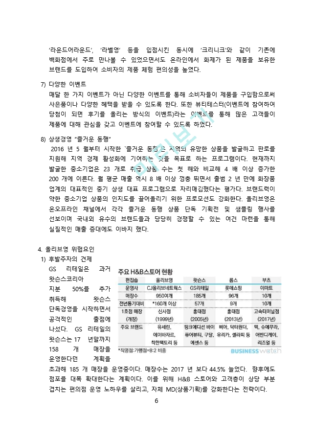 올리브영 기업개요, 성공요인과 위협요인 [올리브영,H&B,뷰티케어,드럭스토어   (6 )