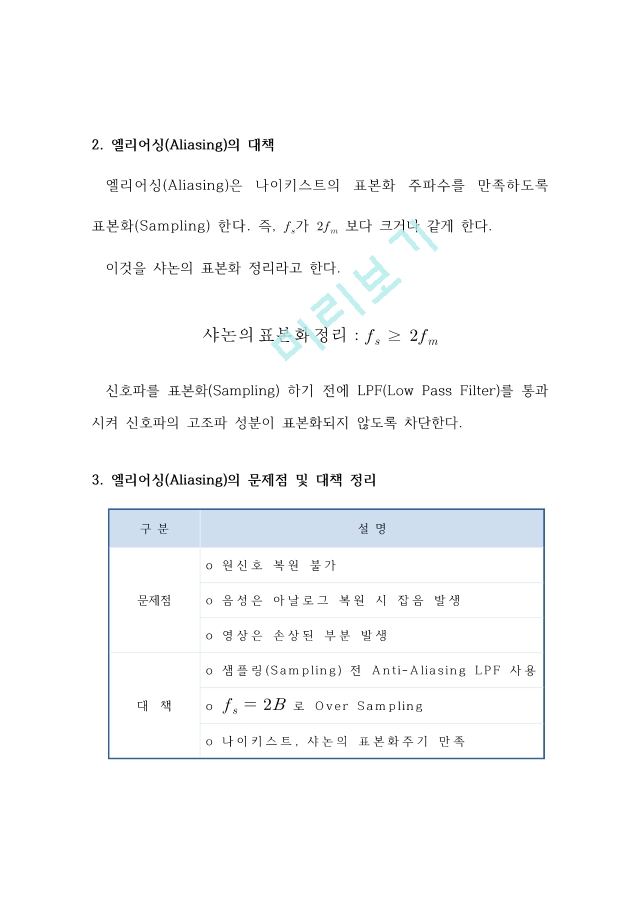 PCM 과정 중 엘리어싱(Aliasing) 현상의 원인 및 대책공학기술레포트